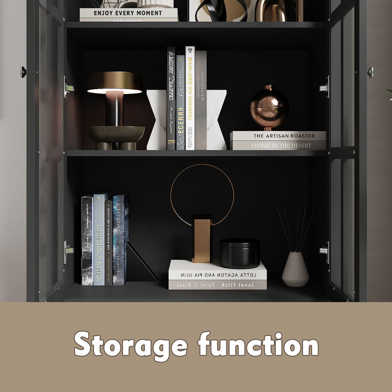FUFU&GAGA Modern MDF Bookcase with 3 Shelves and Doors (31.5" W x 15.7" D x 55.1" H),Black