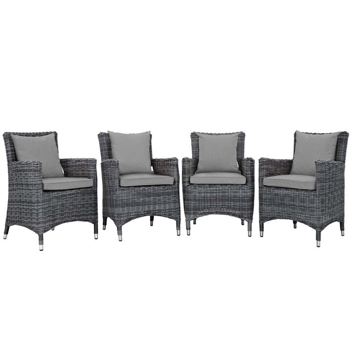 Modway EEI-2314-GRY-RED-SET Summon 4 Piece Outdoor Patio Sunbrella Dining Set in Canvas Gray