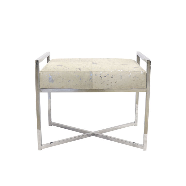 Pasargad Home Safari Steel & Cowhide Bench