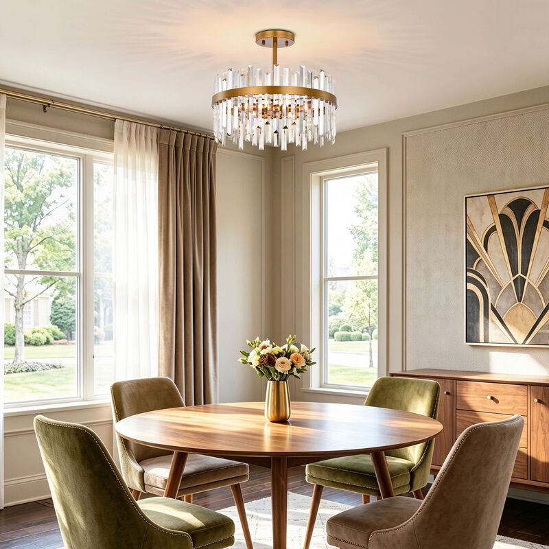 Jojospring Casandra 5-Light Drum Crystal Glass Flush Mount - Medium-gloss Brushed Brass image number 2