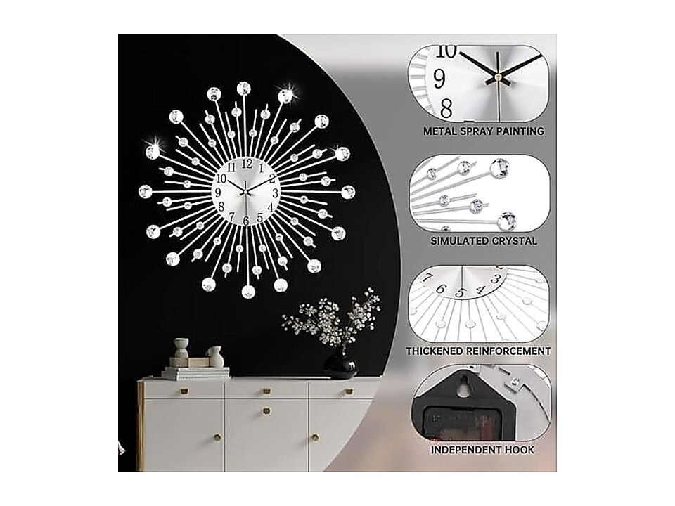 Large Wall Clock Living Decor Non Ticking Quiet Metal Quartz Clocks Modern Dial