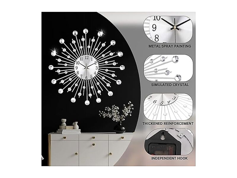 Large Wall Clock Living Decor Non Ticking Quiet Metal Quartz Clocks Modern Dial image number 1