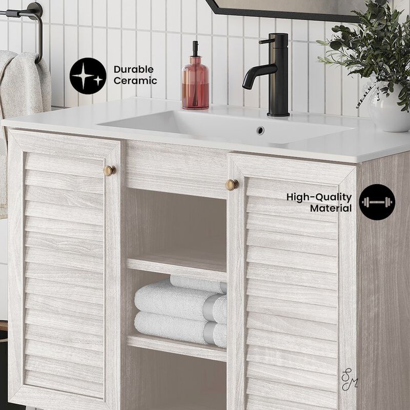 Bron 36" Freestanding Bathroom Vanity in White Oak with Sink Top image number 2