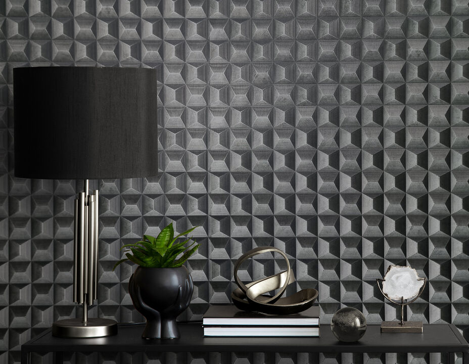 Romero Black 3D Geometric Wallpaper