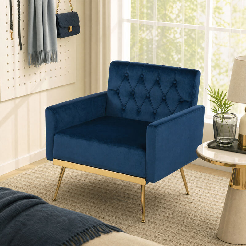 Modern Upholstered Accent Chair with Velvet Fabric and Button Tufted Back for Living Room image number 7