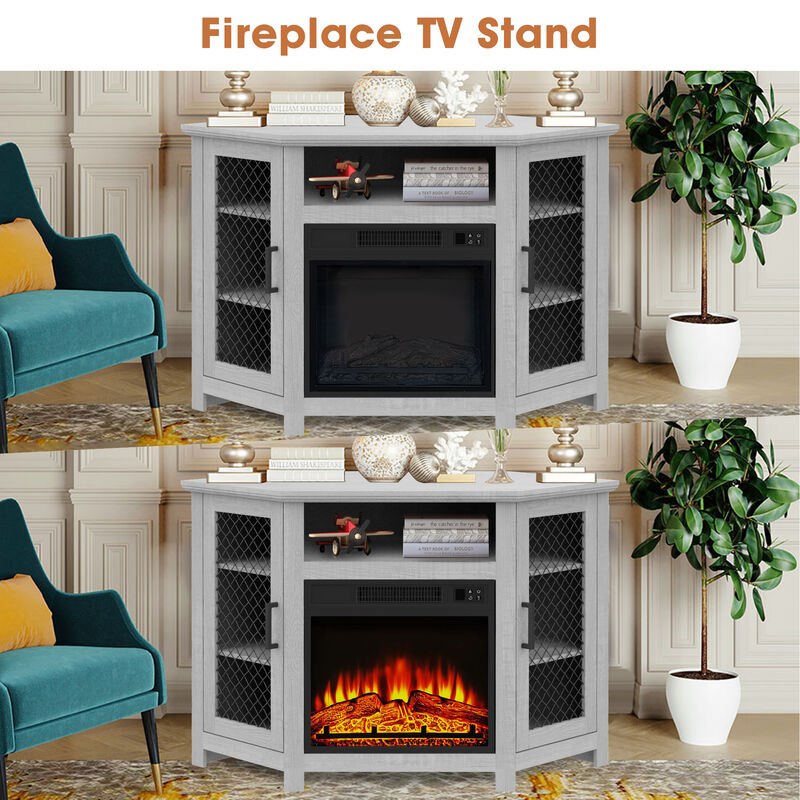 45" White Farmhouse Media Console TV Stand for TVs Up to 50" with Fireplace Included