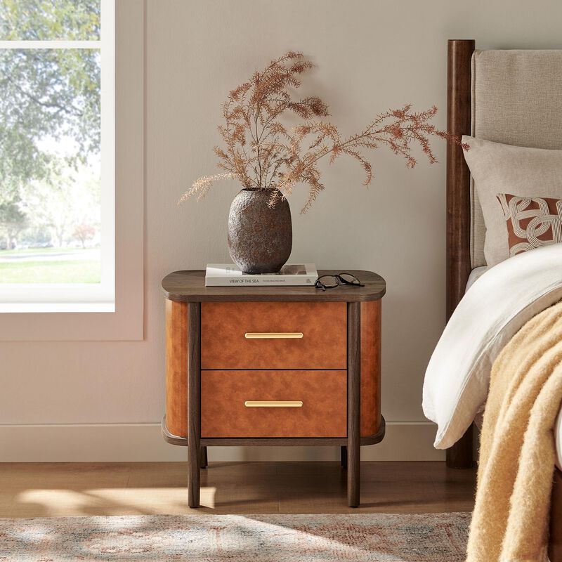 Coralie Curved Leather Nightstand with Drawers image number 1