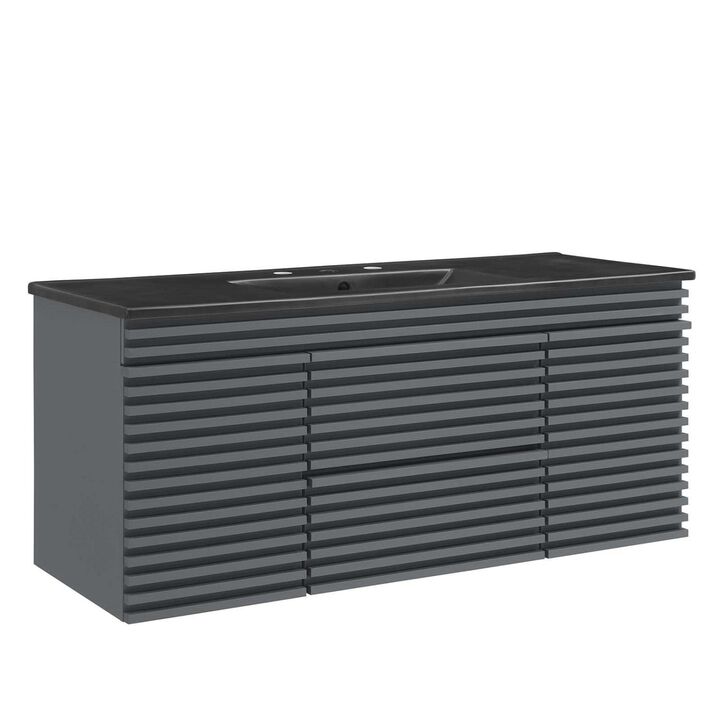 Modway Render 48" MDF and Particleboard Wall-Mount Bathroom Vanity - Gray/Black