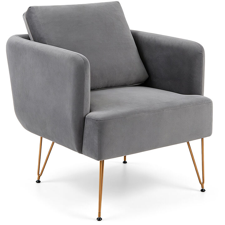 Accent Chair with Cushioned Backrest and Gold Metal Legs for Bedroom