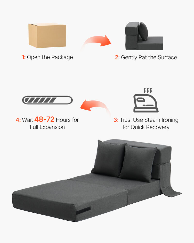 Folding Sofa Bed 3-in-1 Foldable Couch Bed with 2 Pillows Dark Grey Single image number 5