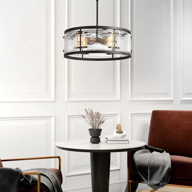 Emma Black 5-light Water Textured Glass Drum Pendant Chandelier image number 8