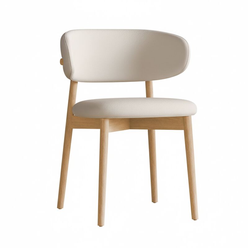 Mid Century Modern Dining Chair Set of 2 with Natural Wood Legs White PU Upholstered Chairs for Kitchen and Dining Room