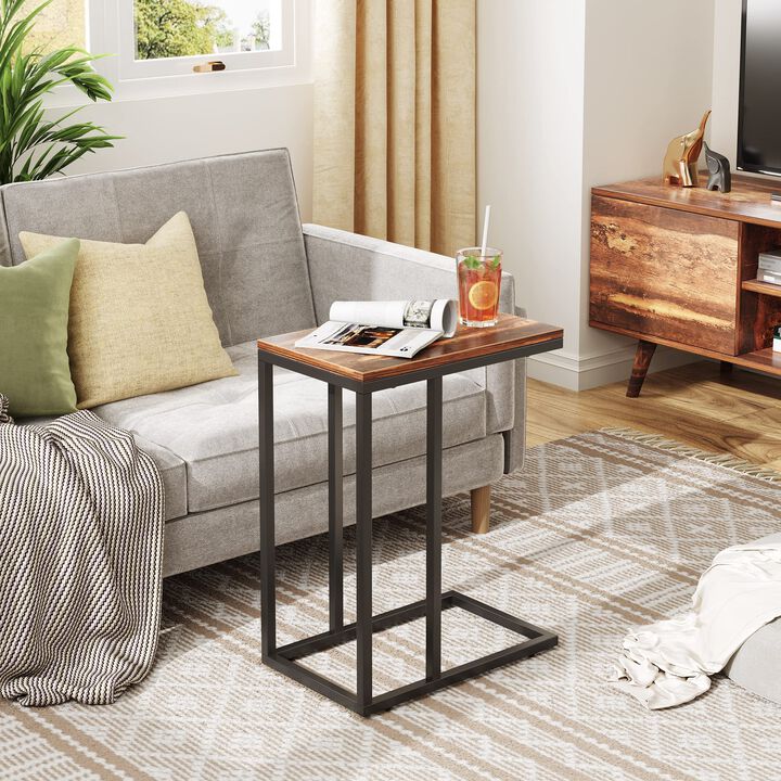 WLIVE Side Table, C Shaped End Table for Couch, Sofa and Bed, Large Desktop C Table for Living Room, Bedroom, Retro Brown and Bl