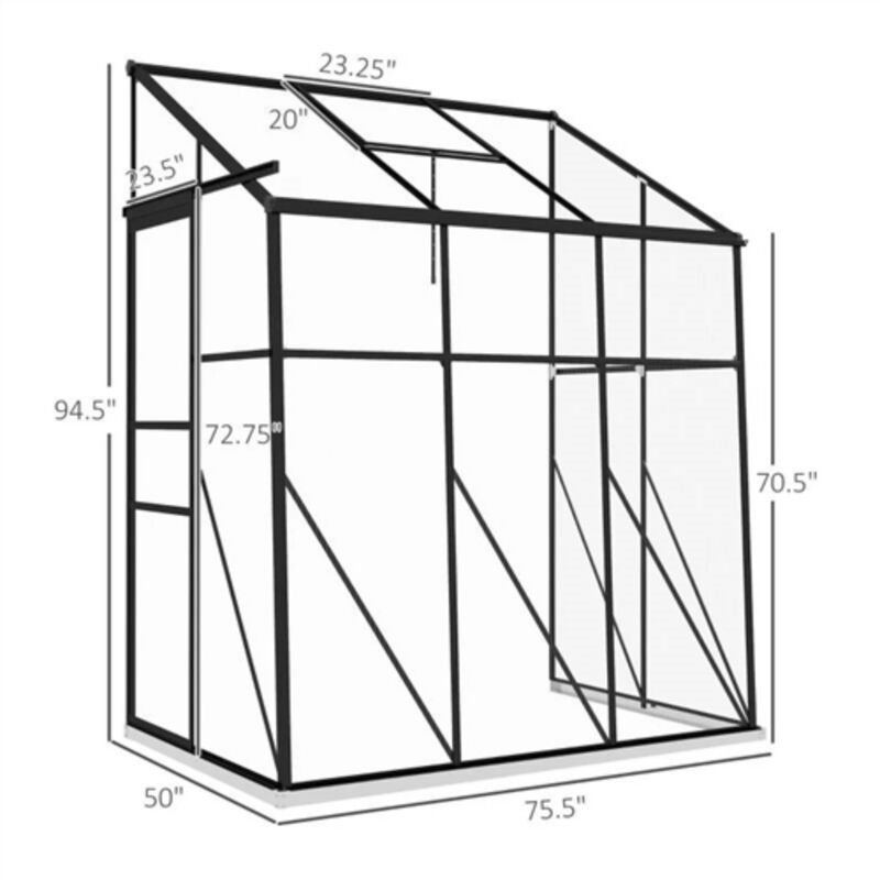 Lean-To Greenhouse with Polycarbonate Panels and Durable Metal Frame For Garden