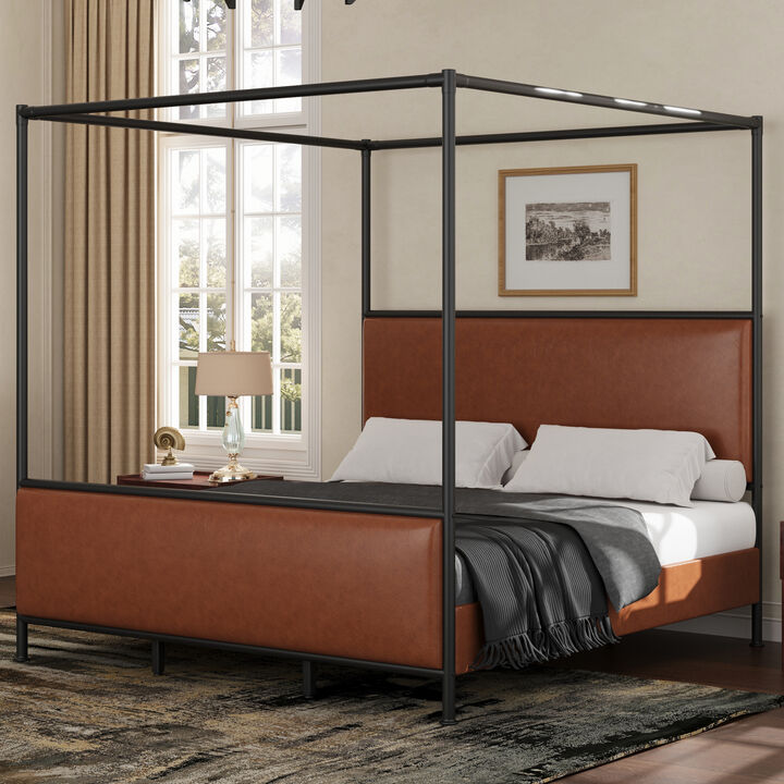 Christopher Knight Home Wealthy Modern Iron Canopy Bed Frame with Upholstered Headboard