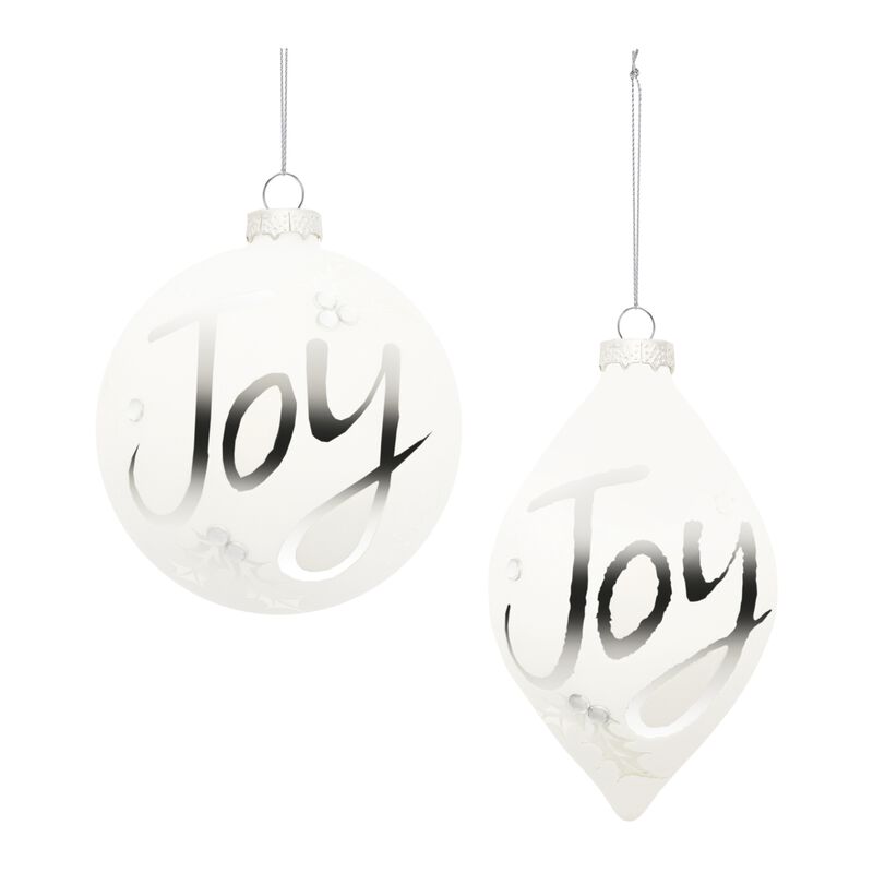 Frosted Joy Glass Ornament Set of 6 for Festive Tree, Garland, or Mantel Styling