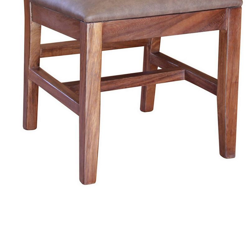 Umey 23 Inch Set of 2 Dining Chairs, Solid Wood Frame, Brown Faux Leather - Benzara