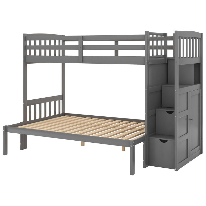 Whisen Twin over Full Bunk Bed with Staircase & Drawers, Solid Pine Convertible for Kids Bedroom image number 7