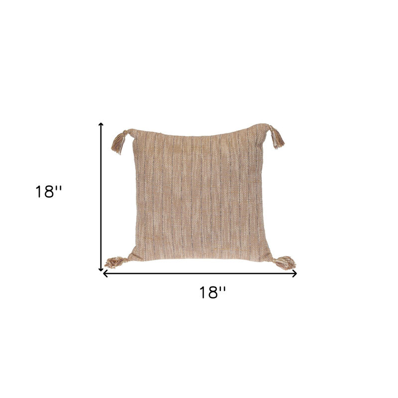 HomeRoots 18" Brown and White Striped Cotton Throw Pillow With Tassels image number 4