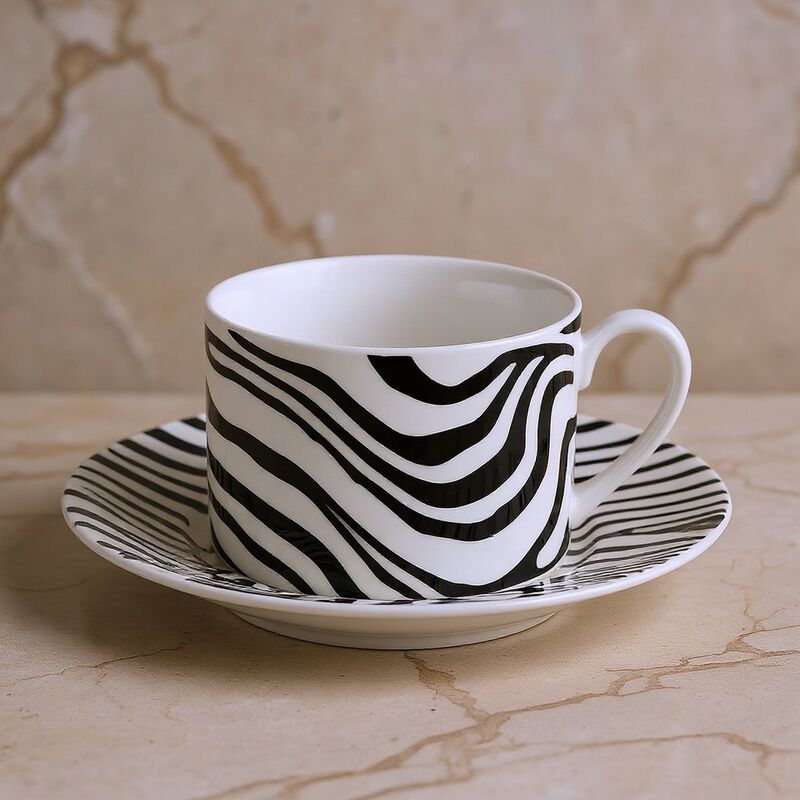 Tea Cup & Saucer ZEBRAGE Set of 2 in Luxury Box 3.3", H 2.3", cap. 7.5 oz, Saucer diam. 6" image number 2