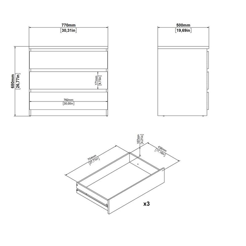 Tvilum Scottsdale 3 Drawer Chest, White High Gloss