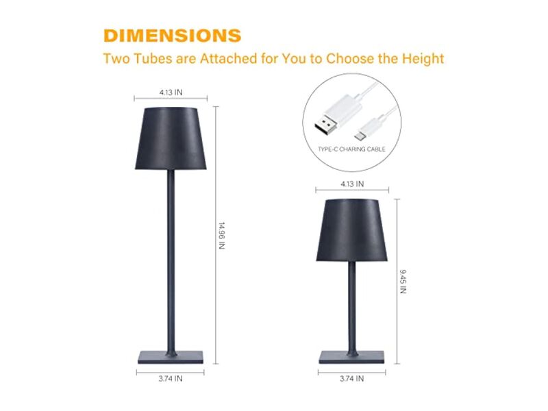 Rechargeable Cordless LED Desk Lamp For Bedroom Desk Dining Room 5000mAh Black image number 2