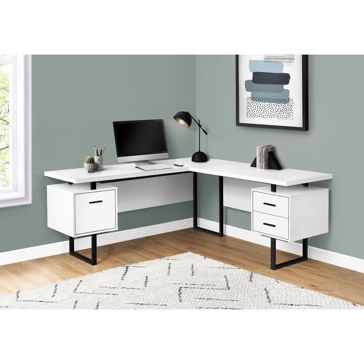 Monarch Specialties Computer Desk, Home Office, Corner, Left, Right Set-Up, Storage Drawers, 70"L, L Shape, Work, Laptop, Metal, Laminate, White, Black, Contemporary, Modern