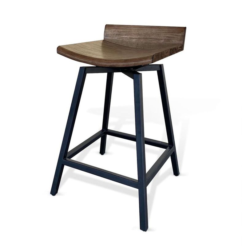 24 Inch Counter Height Swivel Barstool, Mahogany Wood Seat, Black Base image number 1