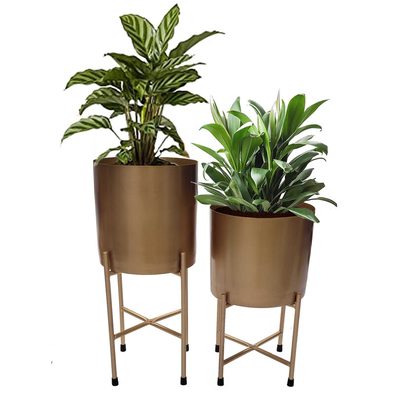 Contemporary Black Metal 9 Inches Tall Table Flower Planter Pot with Stand, Perfect for Adding a Touch of Elegance and Style to your Entryway, Living Room, Kitchen, or Dining Room