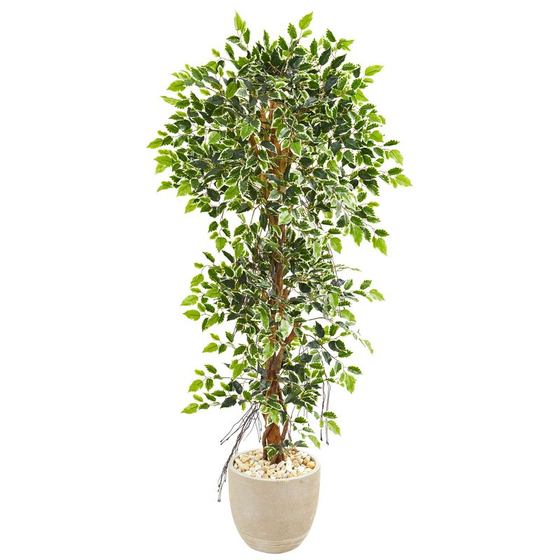 Hivvago 63 Inches Elegant Ficus Artificial Tree in Sandstone Planter