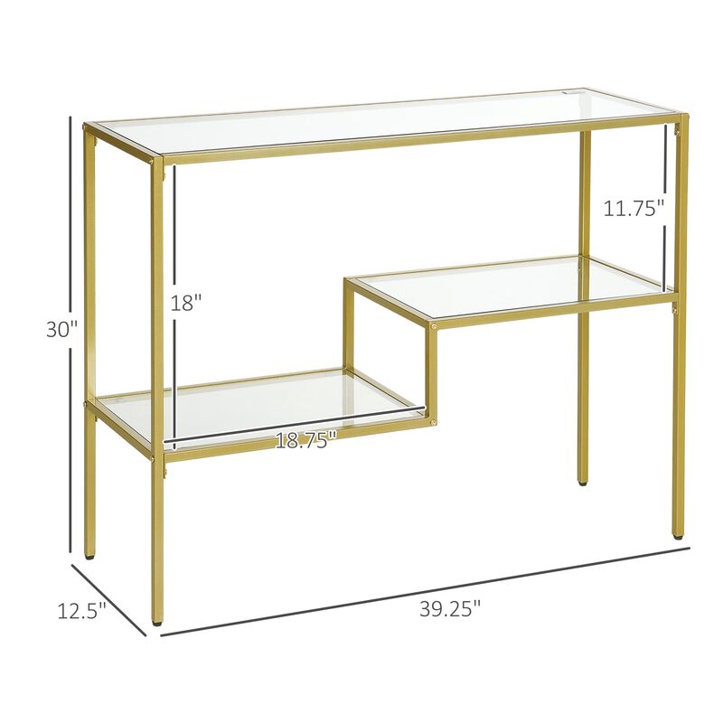 Gold Entryway Accent: 39" Console Table with Glass Top & Steel Frame