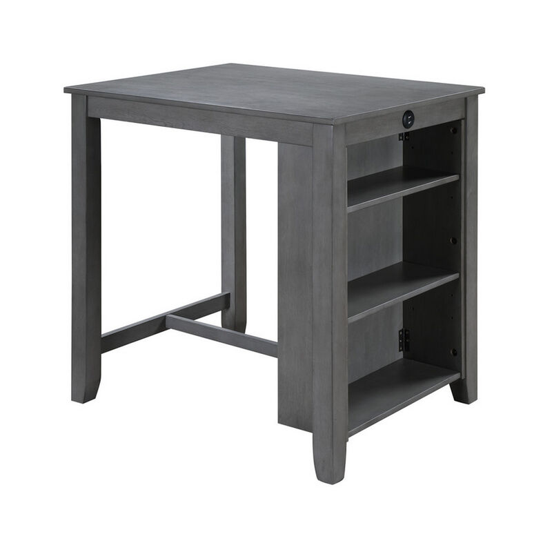 Ham 36 Inch Counter Height Small Dining Table with Shelves, USB Port, Gray