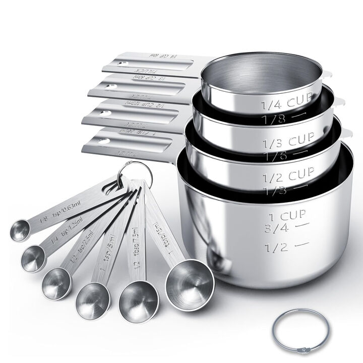 Stainless Steel Kitchen Food & Coffee Measuring Cups And Spoons, Set of 13