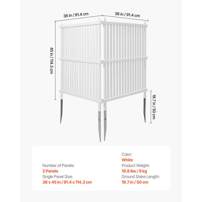 Outdoor Air Conditioner Privacy Fence with Ground Stakes, Vinyl Screen for Trash Cans & Pool Equipment-White image number 2