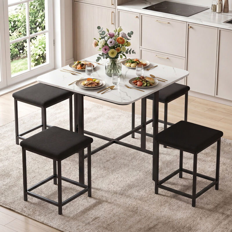 5 Piece Dining Table Set with 4 Cushioned Stools and Durable Metal Frame for Small Spaces image number 6