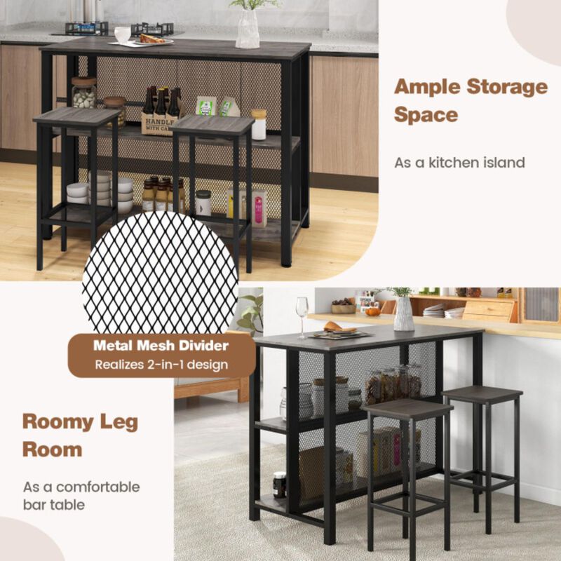 Hivvago 36" 3-Tier Bar Table with Storage Metal Frame Adjustable Foot Pads for Dining Room