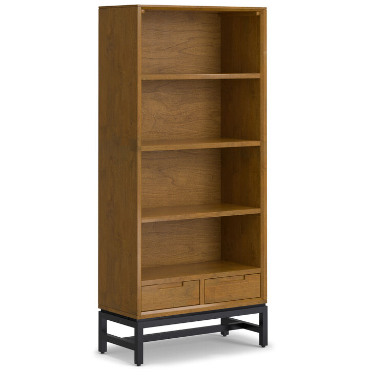 Banting SOLID HARDWOOD and Metal 66 inch x 30 inchRectangle Modern Industrial Bookcase in Medium Saddle Brown