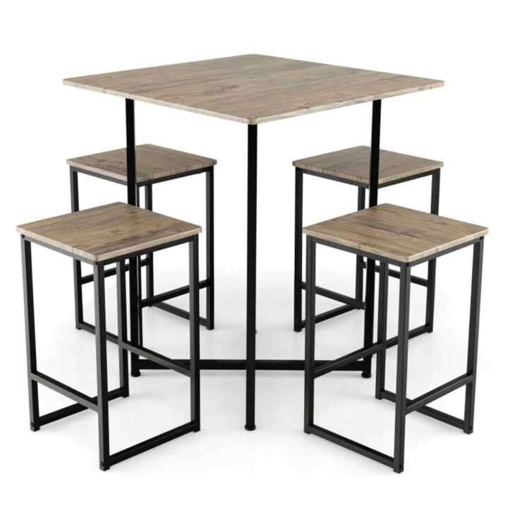 Square Space-saving Dining Table with 4 Stools