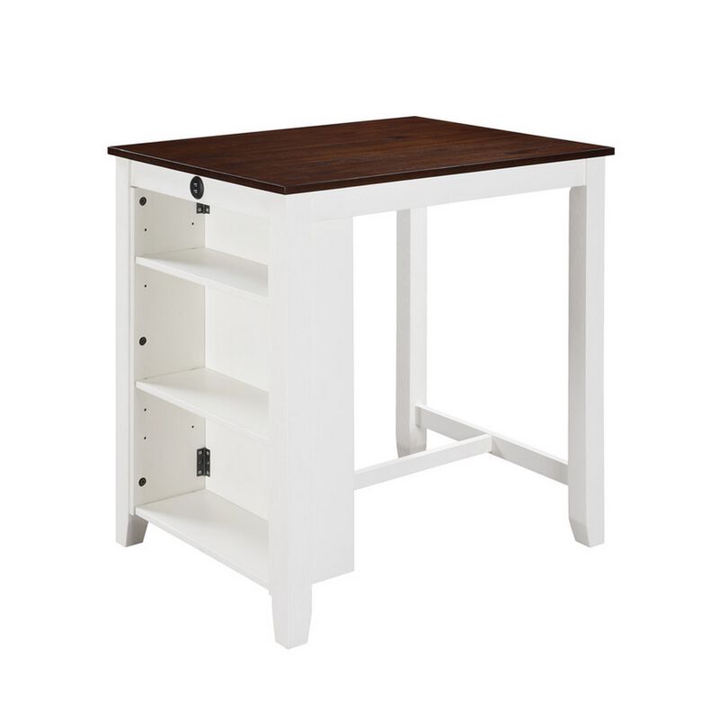 Ham 3 Piece Counter Height Compact Dining Table, Chair Set, White Wood - Benzara