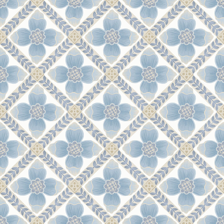 Mimi Blue Quilted Floral Peel & Stick Wallpaper (Set of 2)