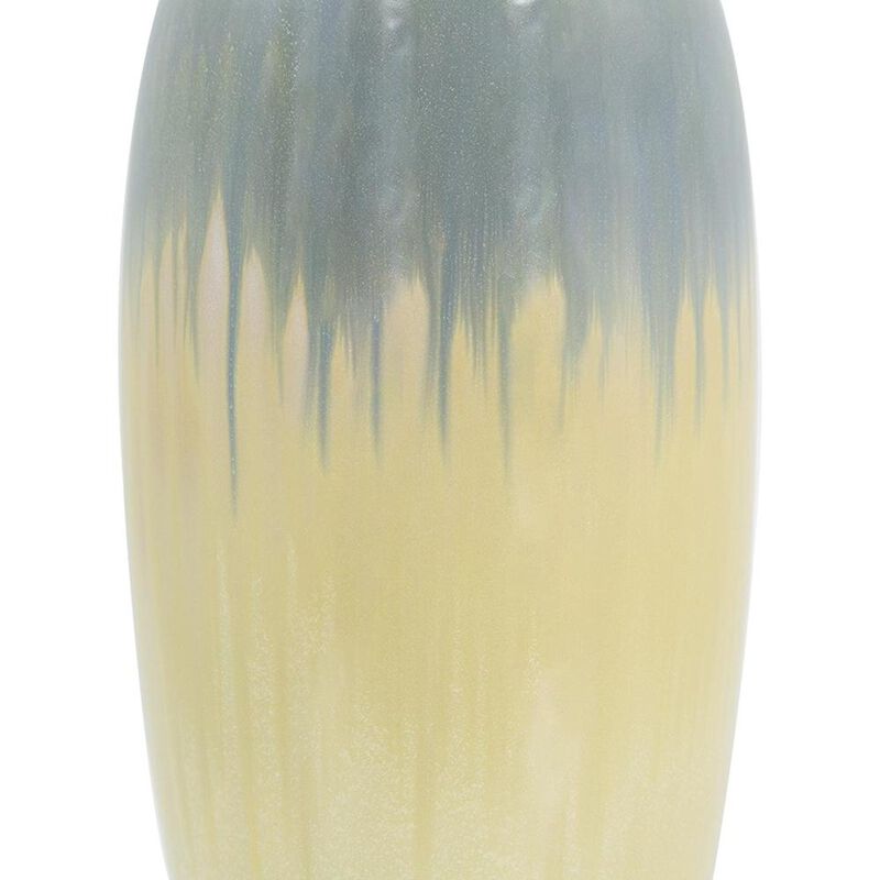HomeRoots 16" Blue And Cream Reactive Glaze Ceramic Cylinder Table Vase image number 2