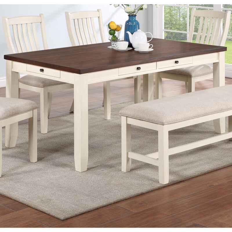 Classic Dining Room Furniture Rectangular Dining Table 1pc Dining Table Only White Rubberwood Walnut Acacia Veneer Tabletop w Pull out Drawers image number 3