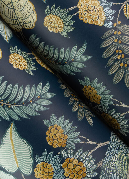 Geneva Blue Peacock Paradise Wallpaper