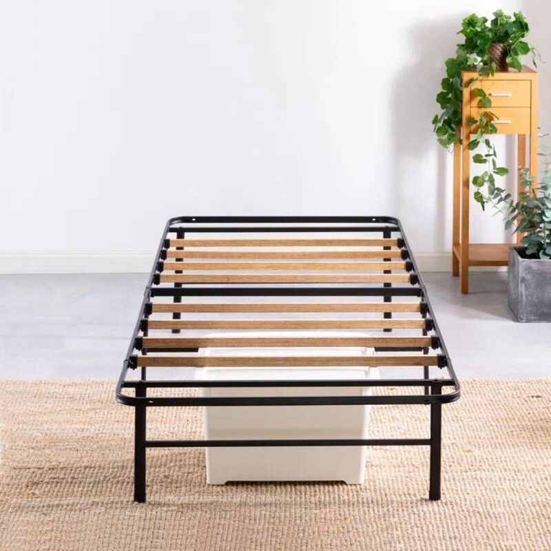 Hivvago Twin XL size Metal Bed Frame with Bamboo Wood Slats