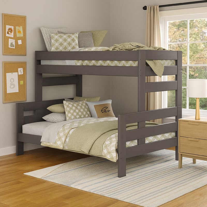 Damie Twin/Full Bunk Bed with Ladder, Brazilian Pine, Gray Solid Wood