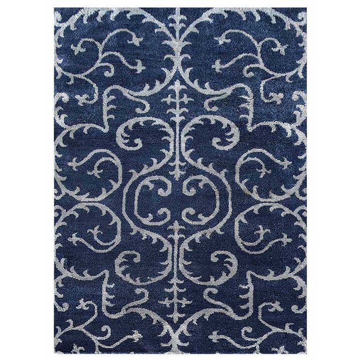 Rugsotic Carpets Hand Knotted Silk 7'x10' Area Rug Contemporary Blue Light Blue NS3313