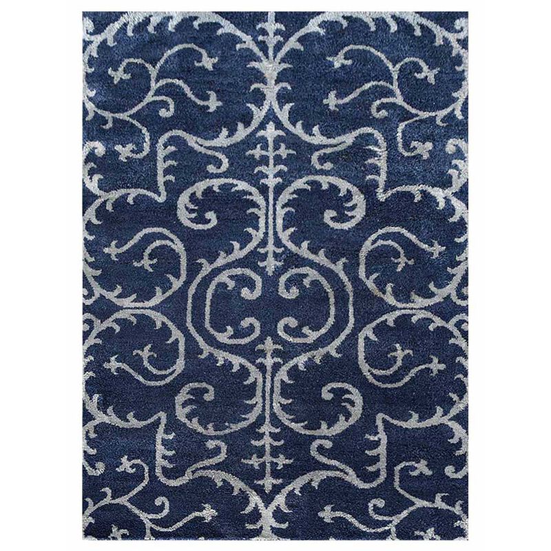 Rugsotic Carpets Hand Knotted Silk 7'x10' Area Rug Contemporary Blue Light Blue NS3313