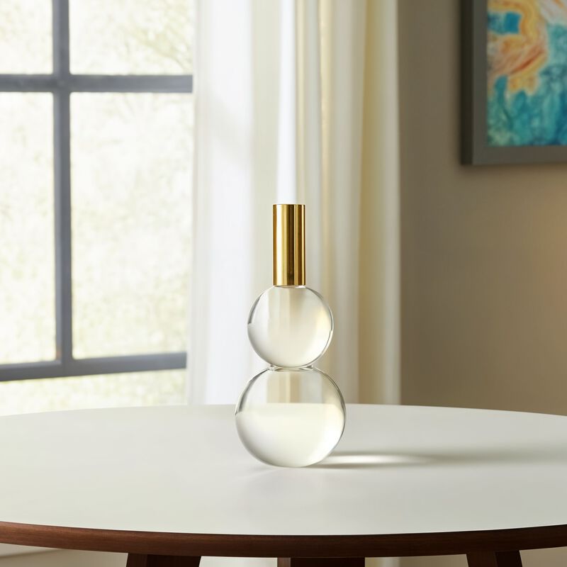 HomeRoots Set of Two Clear And Gold Geo Orbs Crystal Tabletop Taper Candlesticks image number 1
