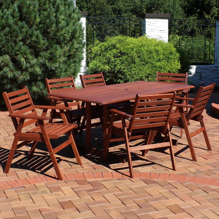 Sunnydaze Meranti Wood 7-Piece Patio 6 ft Dining Table and Chairs Set