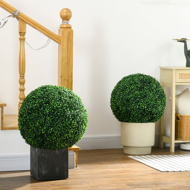 2 Pack 19.75" Artificial Ball Boxwood Topiary Trees Balls, Indoor Outdoor Fake Plants for Home, Office & Living Room Decor